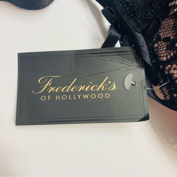 Frederick's Of Hollywood‎ Cynthia Lined Black Lace Balconette Bra Size 34DD NEW - Picture 11 of 13
